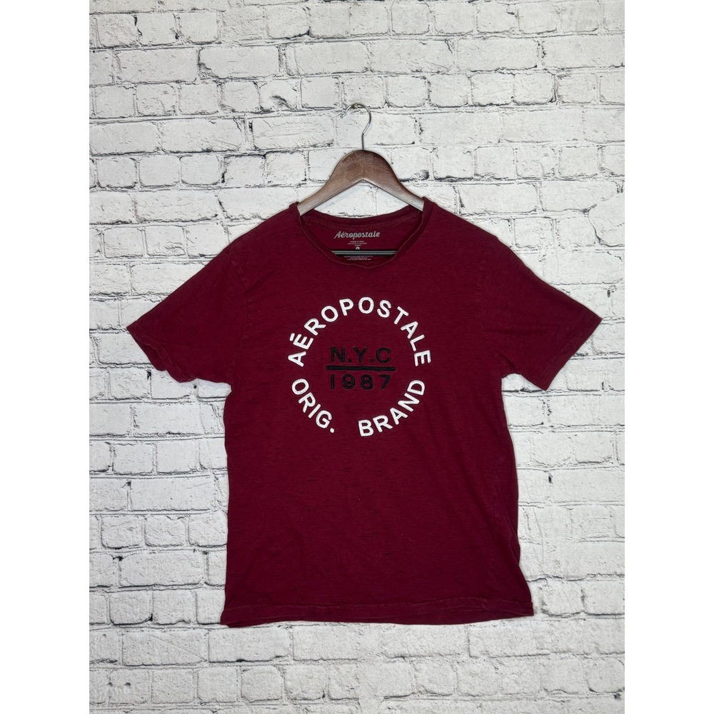 Aeropostale Mens T-Shirt Burgundy NYC 1987 Graphic Print‎ Size Large
